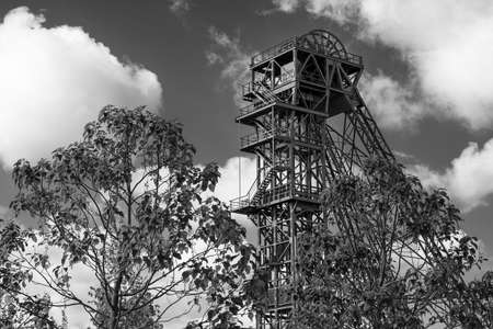 KAMP-LINTFORT, GERMANY - AUGUST 22, 2020: Old pitframe of Zeche Friedrich Heinrich against sky, industrial heritage of Germany on August 22, 2020 in Kamp-Lintfortのeditorial素材