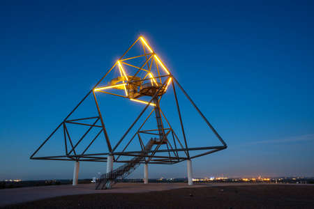 BOTTROP, GERMANY - AUGUST 29, 2020: Tetraeder, landmark of Ruhr Metropolis on top of Beckstrasse tip...