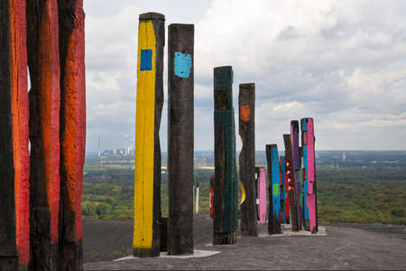BOTTROP, GERMANY - DECEMBER 10, 2020: Totems on Haniel tip, landmark of Ruhr Metropolis against sky on December 10, 2020 in Bottrop, Germanyのeditorial素材