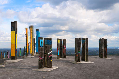 BOTTROP, GERMANY - DECEMBER 10, 2020: Totems on Haniel tip, landmark of Ruhr Metropolis against sky on December 10, 2020 in Bottrop, Germanyのeditorial素材