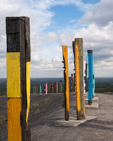 BOTTROP, GERMANY - DECEMBER 10, 2020: Totems on Haniel tip, landmark of Ruhr Metropolis against sky on December 10, 2020 in Bottrop, Germanyのeditorial素材