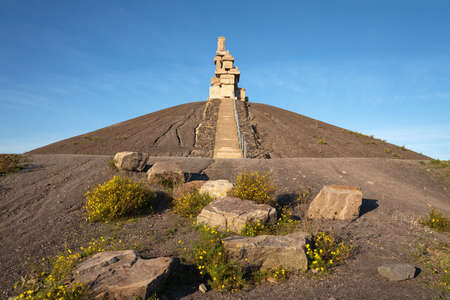 GELSENKIRCHEN, GERMANY - NOVEMBER 6, 2020: Rheinelbe tip, landmark of Ruhr Metropolis against sky on November 6, 2020 in Gelsenkirchen, Germanyのeditorial素材