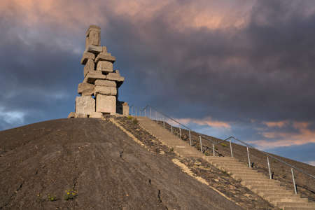 GELSENKIRCHEN, GERMANY - NOVEMBER 6, 2020: Rheinelbe tip, landmark of Ruhr Metropolis against sky on November 6, 2020 in Gelsenkirchen, Germanyのeditorial素材