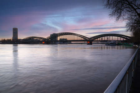 COLOGNE, GERMANY - FEBRUARY 4, 2021: High water on the river Rhine in Cologne on February 4, 2021 in Germanyのeditorial素材