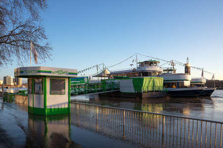 COLOGNE, GERMANY - FEBRUARY 4, 2021: High water on the river Rhine in Cologne on February 4, 2021 in Germanyのeditorial素材