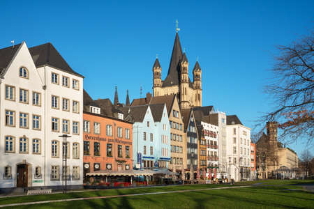 COLOGNE, GERMANY - FEBRUARY 4, 2021: Downtown district of Cologne during sunrise on February 4, 2021 in Germanyのeditorial素材