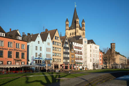 COLOGNE, GERMANY - FEBRUARY 4, 2021: Downtown district of Cologne during sunrise on February 4, 2021 in Germanyのeditorial素材