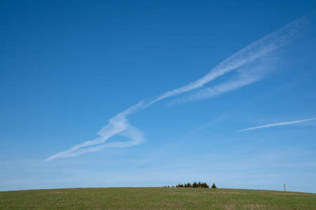 Panoramic image of scenic view on a fair weather day, Bergisches Land, Odenthal, Germanyの写真素材