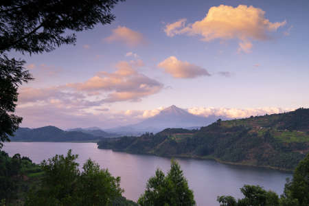 Panoramic image of Lake Mulehe, Uganda, Africaの写真素材