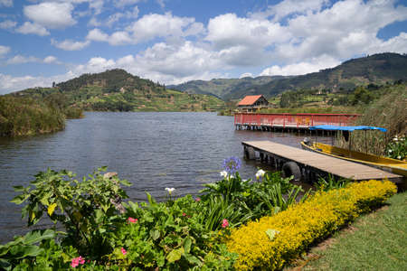 Panoramic image of Lake Bunyonyi, Uganda, Africaの写真素材
