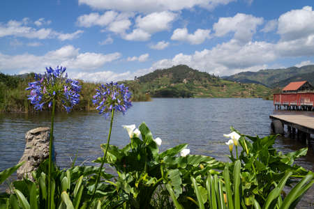 Panoramic image of Lake Bunyonyi, Uganda, Africaの写真素材