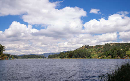 Panoramic image of Lake Bunyonyi, Uganda, Africaの写真素材