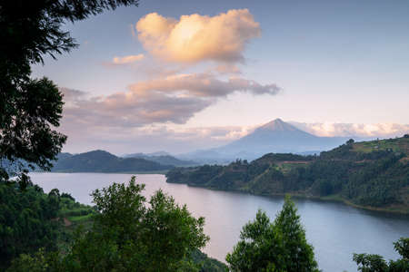 Panoramic image of Lake Mulehe, Uganda, Africaの写真素材