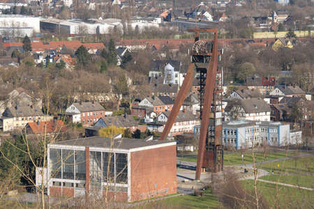 RECKLINGHAUSEN, GERMANY - MARCH 29, 2021: Old headframe of Recklinghausen pit, landmark of Ruhr Metropolis on March 29, 2021 in Recklinghausen, Germanyのeditorial素材