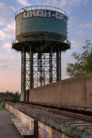 DUISBURG, GERMANY - APRIL 22, 2022: Old industrial area of Rheinpark Duisburg on April 22, 2022 in Germanyのeditorial素材