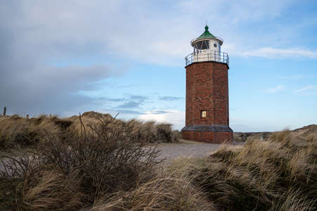 Panoramic image of Kampen lighthouse against blue sky, Sylt, North Frisia, Germanyの写真素材