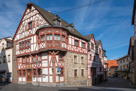 RHENS, GERMANY - OCTOBER 1, 2021: Historic buildings in downtown of Rhens on October 1, 2021 in Rhineland-Palatinate, Germanyのeditorial素材