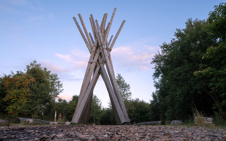 BRILON, GERMANY - SEPTEMBER 20, 2022: Memorial of hurricane Kyrill close to Brilon against evening sky on September 20, 2022 in Sauerland, Germanyのeditorial素材