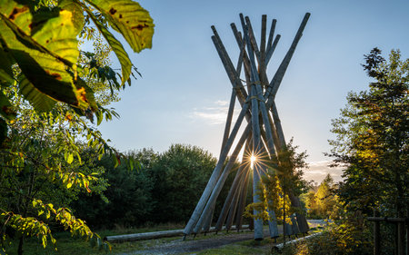 BRILON, GERMANY - SEPTEMBER 20, 2022: Memorial of hurricane Kyrill close to Brilon against evening sky on September 20, 2022 in Sauerland, Germanyのeditorial素材