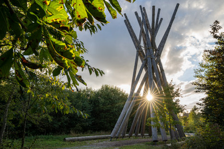 BRILON, GERMANY - SEPTEMBER 21, 2022: Memorial of hurricane Kyrill close to Brilon against evening sky on September 21, 2022 in Sauerland, Germanyのeditorial素材