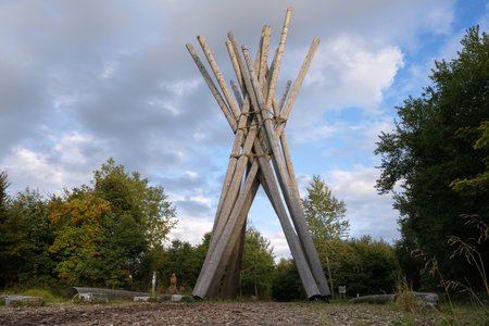 BRILON, GERMANY - SEPTEMBER 21, 2022: Memorial of hurricane Kyrill close to Brilon against evening sky on September 21, 2022 in Sauerland, Germanyのeditorial素材