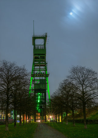 CASTROP-RAUXEL, GERMANY - DECEMBER 7, 2022: Old headframe of Erin pit, landmark of Ruhr Metropolis Castrop-Rauxel against evening sky on December 7, 2022 in Germanyのeditorial素材