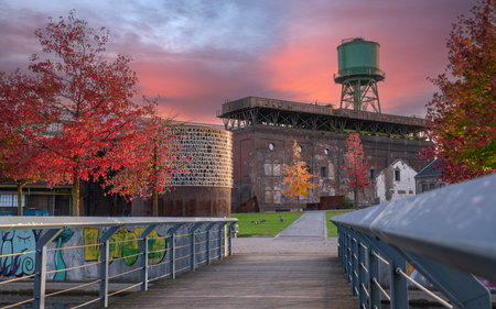 BOCHUM, GERMANY - OCTOBER 26, 2022: Panoramic image, industrial heritage of the old economy, former smelter in Bochum on October 26, 2022 in Ruhr Metropolis, Germanyのeditorial素材