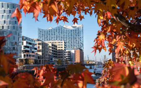 HAMBURG, GERMANY - OCTOBER 24, 2021: Famous philharmonic building in the harbor quarter of Hamburg on October 24, 2021 in Germanyのeditorial素材