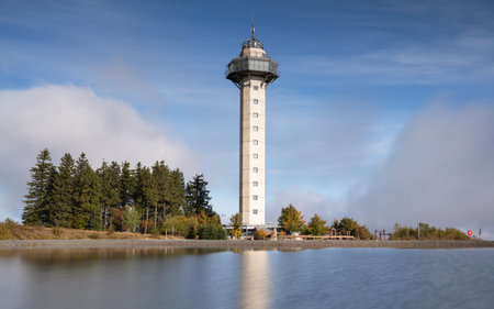 Heather tower near Willingen with cloudy sky, Sauerland, Germanyの写真素材
