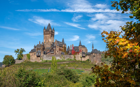COCHEM, GERMANY - OCTOBER 7, 2022: Panoramic image of Cochem castle on October 7, 2022 in Germanyのeditorial素材