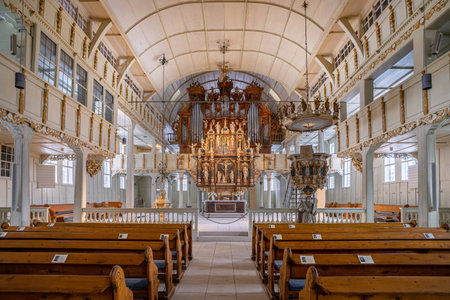 CLAUSTHAL-ZELLERFELD, GERMANY - FEBRUARY 5, 2023: View throught the main aisle of the Clausthal market church on February 5, 2023 in Clausthal-Zellerfeld, Germanyのeditorial素材
