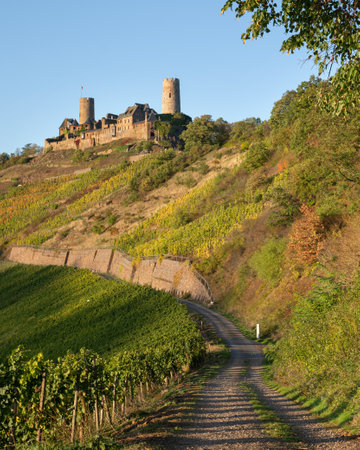 ALKEN, GERMANY - OCTOBER 6, 2022: Thurant castle against sky during autumn on October 6, 2022 in Alken, Moselle, Germanyのeditorial素材
