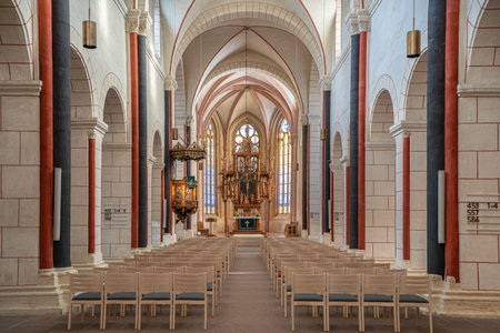 GOSLAR, GERMANY - FEBRUARY 4, 2023: View throught the main aisle of the Market church on February 4, 2023 in Goslar, Germanyのeditorial素材
