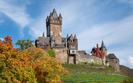 COCHEM, GERMANY - OCTOBER 7, 2022: Panoramic image of Cochem castle on October 7, 2022 in Germanyのeditorial素材