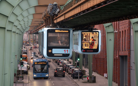 WUPPERTAL, GERMANY - FEBRUARY 22, 2023: Suspension railway of Wuppertal on February 22, 2023 in Bergisches Land, Germanyのeditorial素材