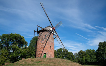 Panoramic image of windmill, Krefeld, North Rhine Westphalia, Germanyの写真素材