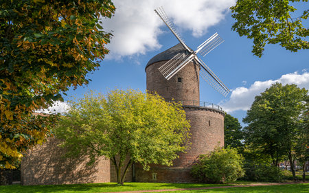 Panoramic image of windmill, Kempen, North Rhine Westphalia, Germanyの写真素材