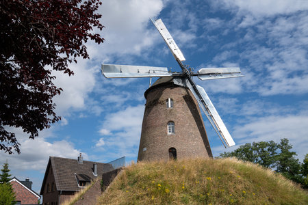 Panoramic image of windmill, Stommeln, North Rhine Westphalia, Germanyの写真素材