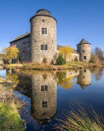 RATINGEN, GERMANY - FEBRUARY 14, 2023: Historic castle House to House, landmark of Ruhr metropolis Ratingen on February 14, 2023 in North Rhine Westphalia, Germanyのeditorial素材
