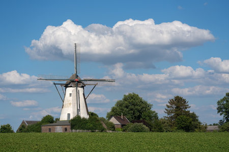 Panoramic image of windmill, Bedburg, North Rhine Westphalia, Germanyの写真素材