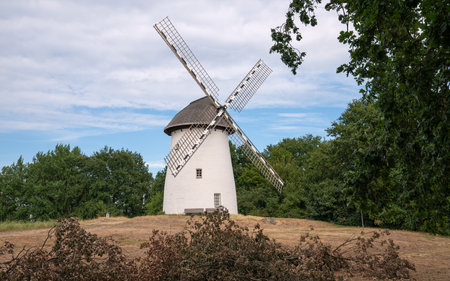 Panoramic image of windmill, Krefeld, North Rhine Westphalia, Germanyの写真素材