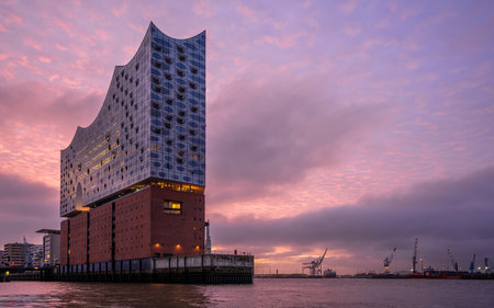 Hamburg, Germany - February 20, 2024: Modern buildings in the harbor city district of Hamburg on February 20, 2024 in Germanyのeditorial素材