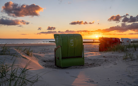 Beach of Borkum, East Frisia, North Sea in Lower Saxony, Germanyの写真素材