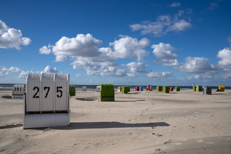 Beach of Borkum, East Frisia, North Sea in Lower Saxony, Germanyの写真素材