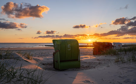 Beach of Borkum, East Frisia, North Sea in Lower Saxony, Germanyの写真素材