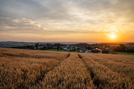 Panoramic image of beautiful landscape close to Mechernich, Eifel, North Rhine Westphalia, Germanyの写真素材
