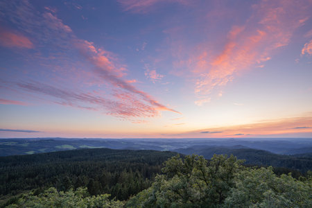 Panoramic image of beautiful landscape close to Adenau, Eifel, Rhineland-Palatinate, Germanyの写真素材
