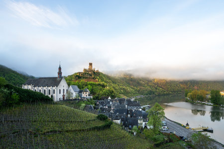 Beilstein, Germany - April 20, 2025: Panorama of the village Beilstein close to the Moselle river on April 20, 2025 in Germany, Europeのeditorial素材