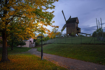 Panoramic image of  old windmill at daybreak in Werder, Brandenburg, Germany
