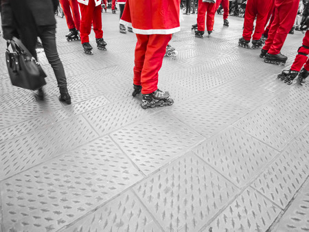 skaters dressed as Santa Claus space belowの写真素材